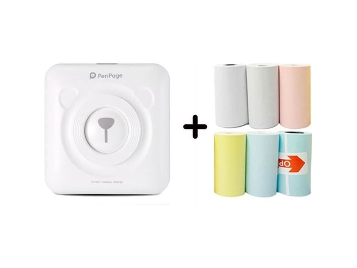 Peripage Bluetooth Mini impresora térmica portátil con 6 rollos de papel de impresión - Blanco SIN MARCA