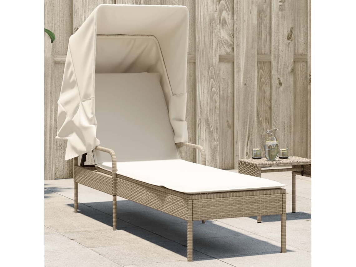 Tumbona con dosel de mimbre - Patas beige HARLANV1