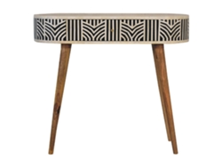 Consola Edessa de madera maciza con incrustaciones de hueso, 1 cajón, muebles artesanales en blanco y negro