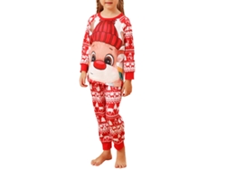 Pijamas Navideños Para Niños 6-7a Con Estampado De Ciervo Cuello Redondo Y Puños De Punto Kit Familiar Rojo