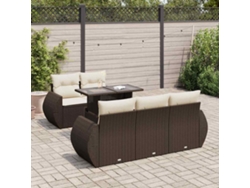 Conjunto de sofá de jardín de 6 piezas con cojines de mimbre sintético marrón de DKD Home Decor