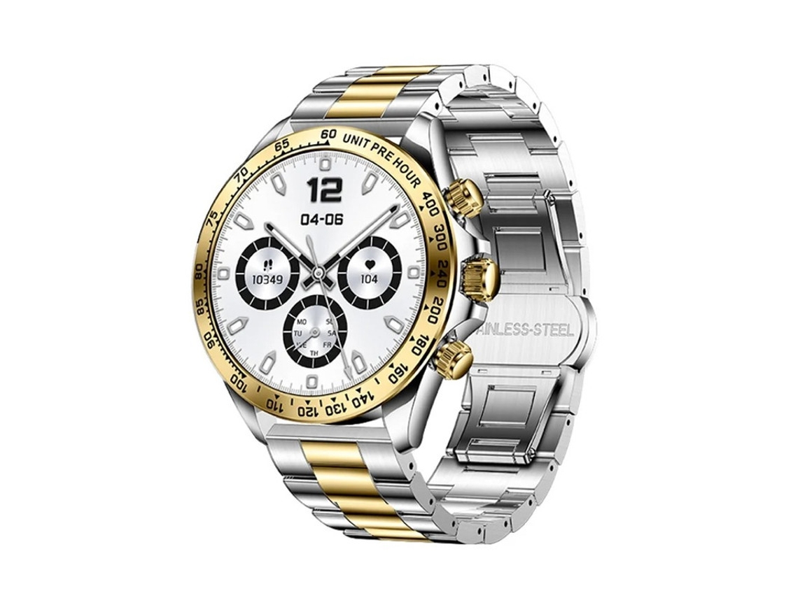 Reloj inteligente con llamadas Bluetooth, botón giratorio, monitorización de frecuencia cardíaca y presión arterial, plateado Bestvite