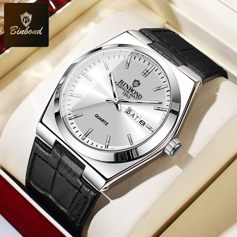 Nuevo Y Elegante Reloj De Cuarzo Para Hombre, Con Doble Calendario, Manecillas Luminosas Y Resistente Al Agua.