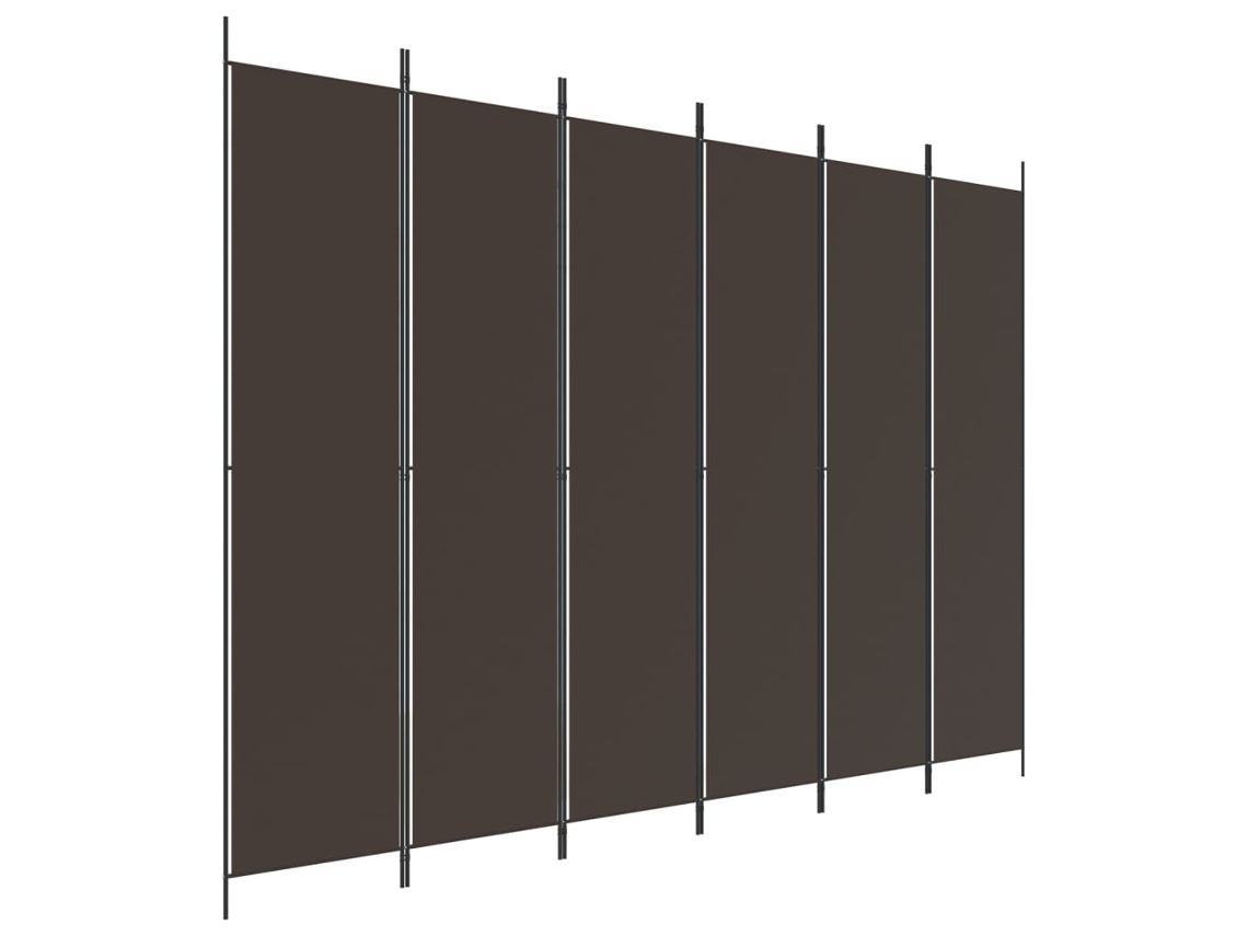 Biombo divisor de ambientes, 6 paneles, 300 x 220 cm, tela marrón y hierro, Dec031088