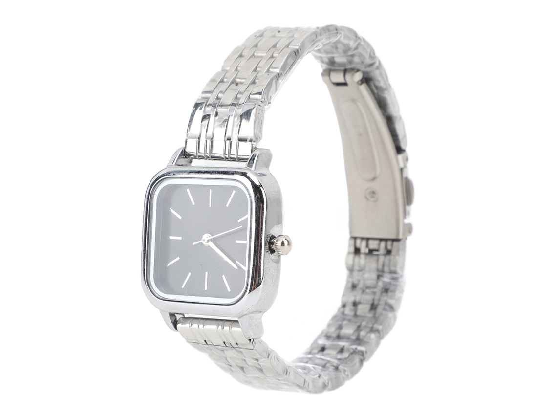 Reloj De Pulsera De Cuarzo Para Mujer Con Elegante Brazalete Cuadrado De Acero Aleado, Resistente Al Agua Para Uso Diario, Color Negro.