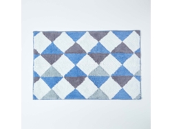 Homescapes Harlequin Pattern Blue And White Cotton Bath Mat