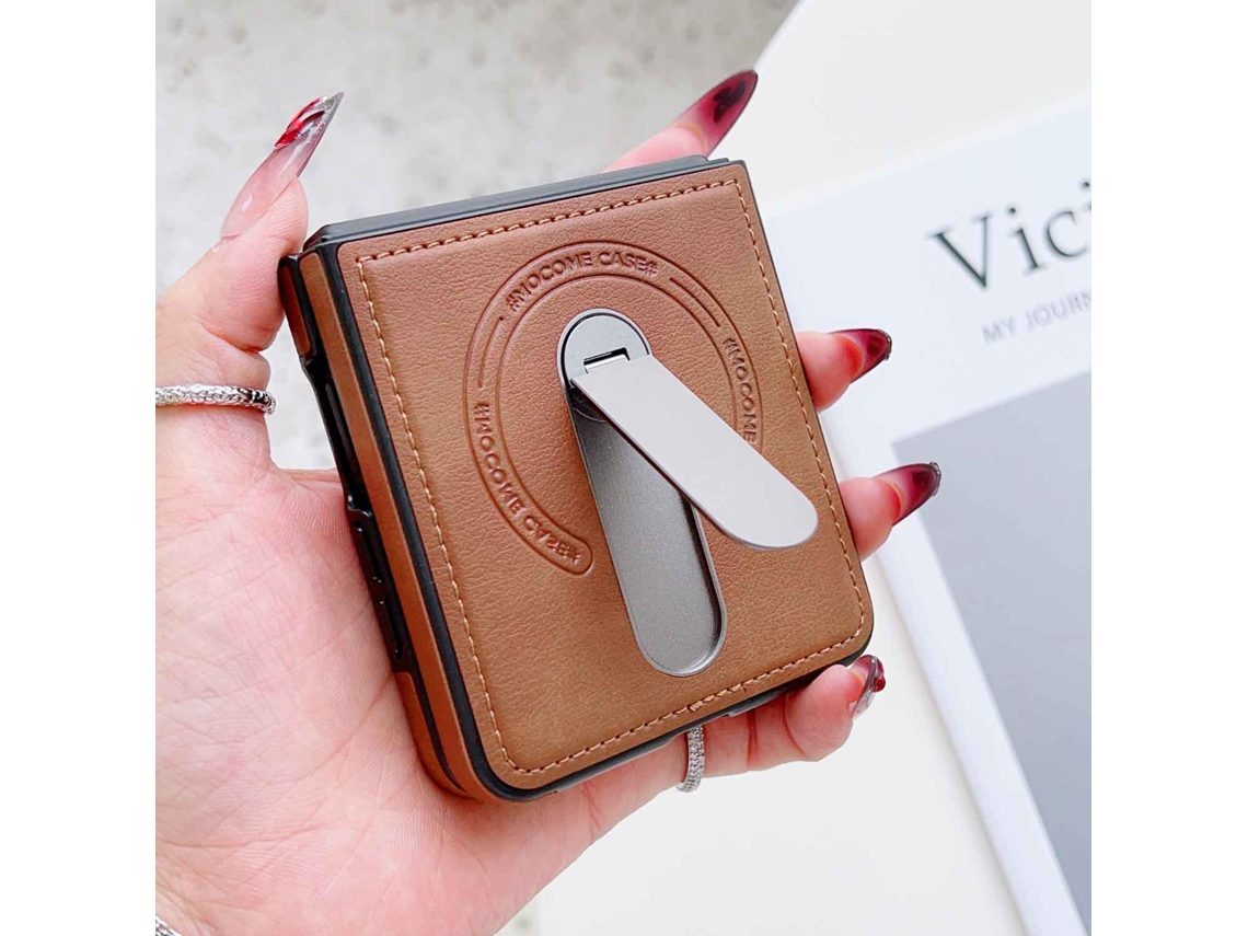 Funda Eifson Para Samsung Galaxy Z Flip 7, Con Soporte Giratorio (marrón)