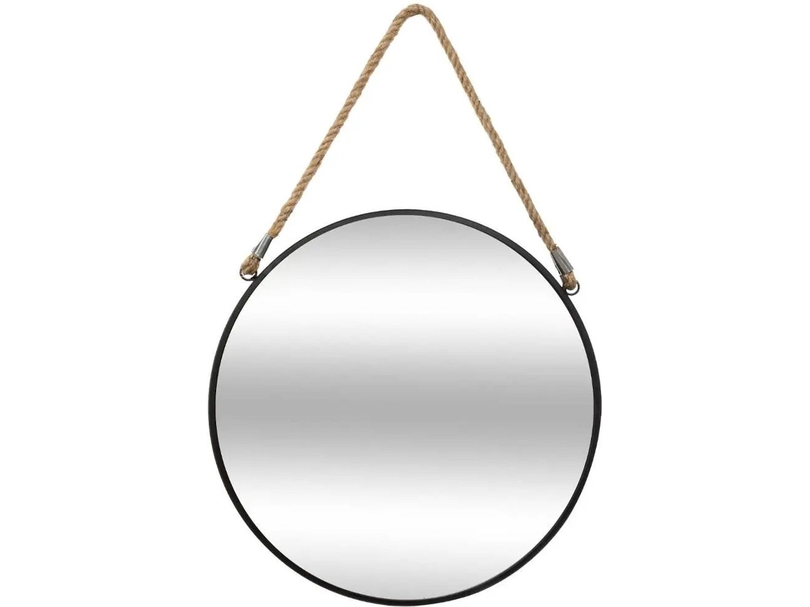 Espejo De Pared Redondo - 38 Cm De Diámetro - Metal - Negro - Espejo Con Cuerda