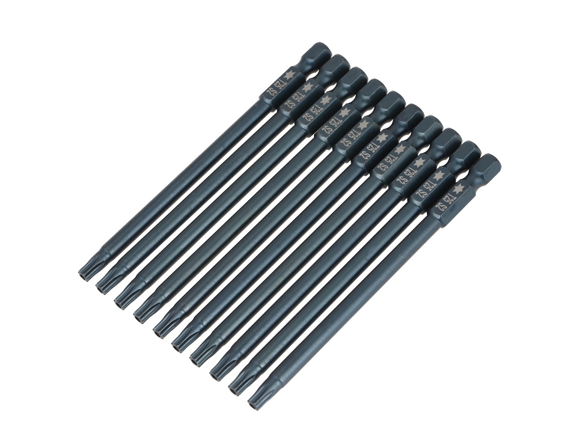 Juego De 10 Puntas De Destornillador Magnéticas En Forma De Estrella T25 Hexagonales De 1/4" Y 100 Mm De Acero S2