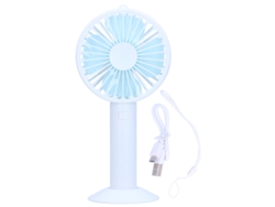 Ventilador Eléctrico Portátil De 4 Aspas 3 Velocidades Usb Recargable Con Base Blanco