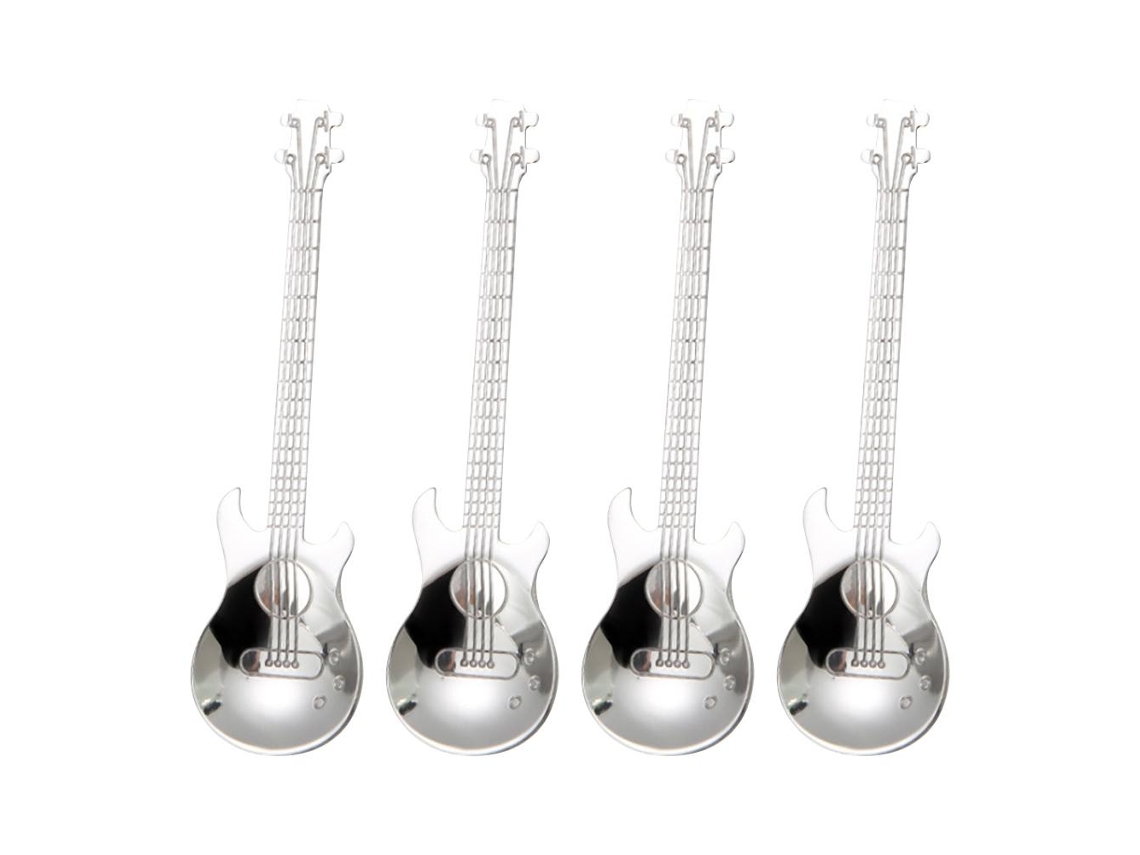 4 Cucharas De Café De Acero Inoxidable Con Forma De Guitarra - Utensilio De Cocina Para Café, Té Y Postres