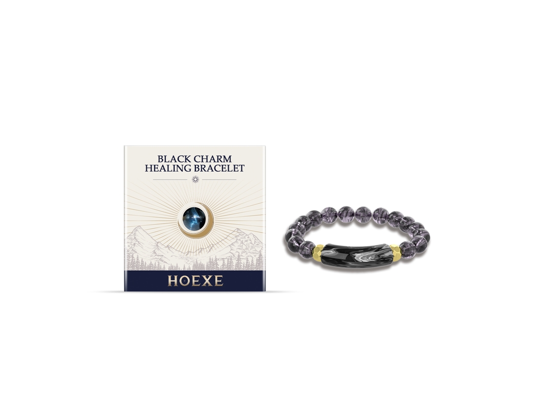 Pulsera negra con dijes para la sanación, la salud y el bienestar.