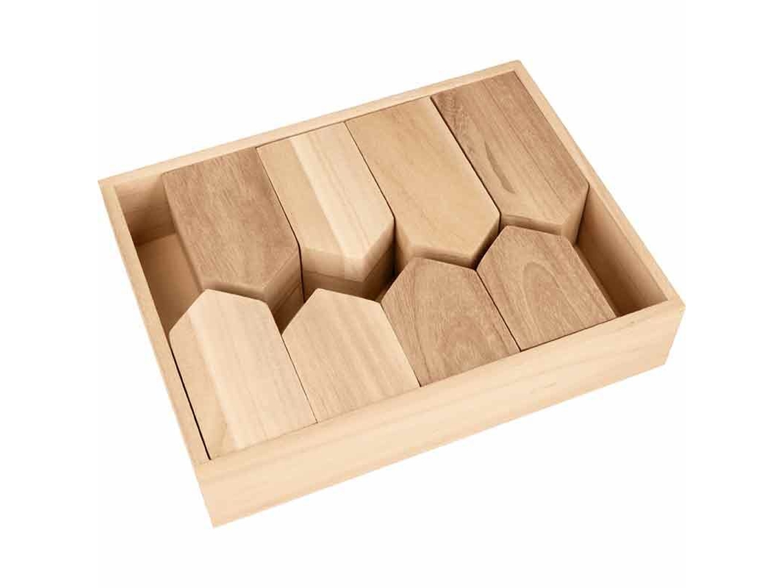 8 casas de madera con bandeja - 24 x 18 x 5,5 cm