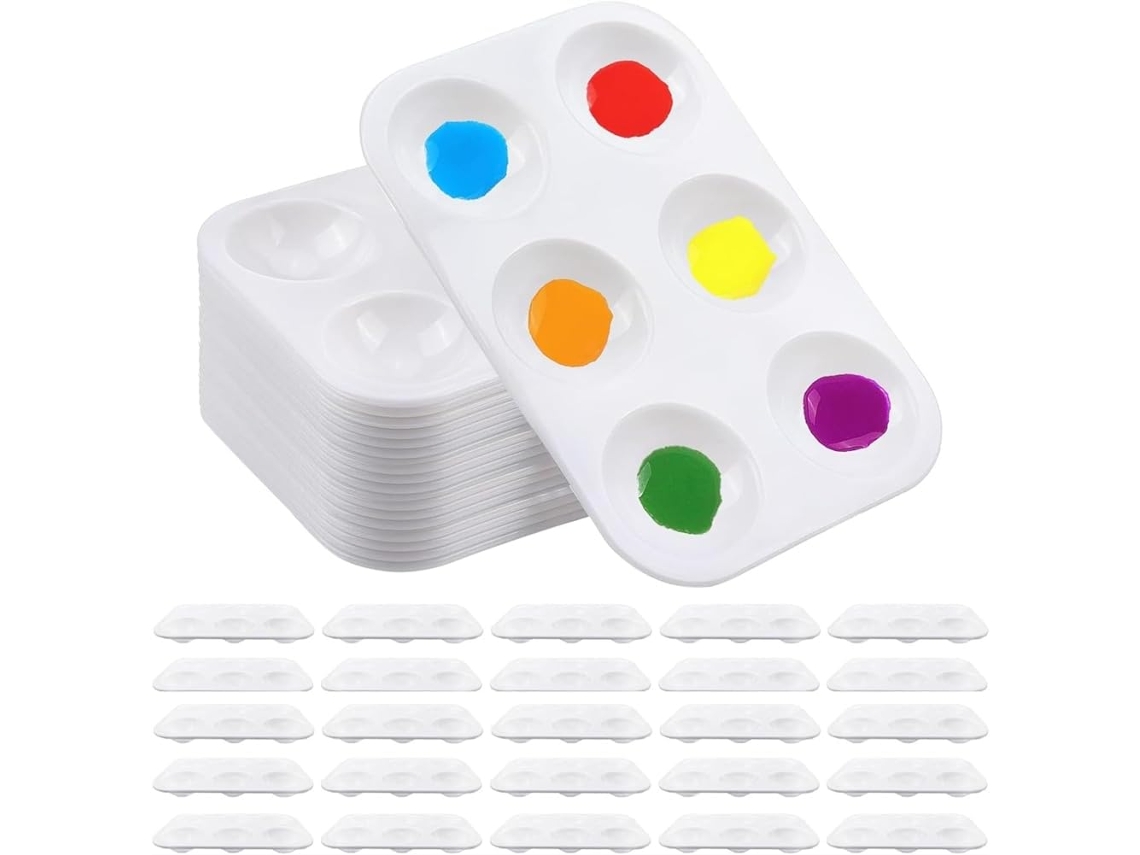 Paletas De Pintura De Plástico, 6 Bandejas Rectangulares Blancas Para Manualidades.