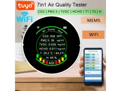 Medição De Qualidade Do Ar 7 Em 1 Tuya Wifi Pm2.5 Co2 Tvoc Hcho Aqi Termômetro Umidímetro Com Alarme