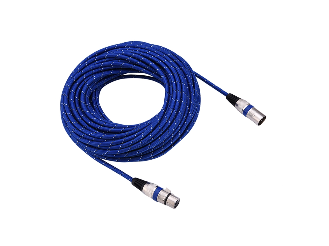 Cable De Audio Para Micrófono Xlr Macho A Hembra Con Conector Balanceado De 3 Pines, 20 Metros, Con Revestimiento De Tela De Nailon Azul.