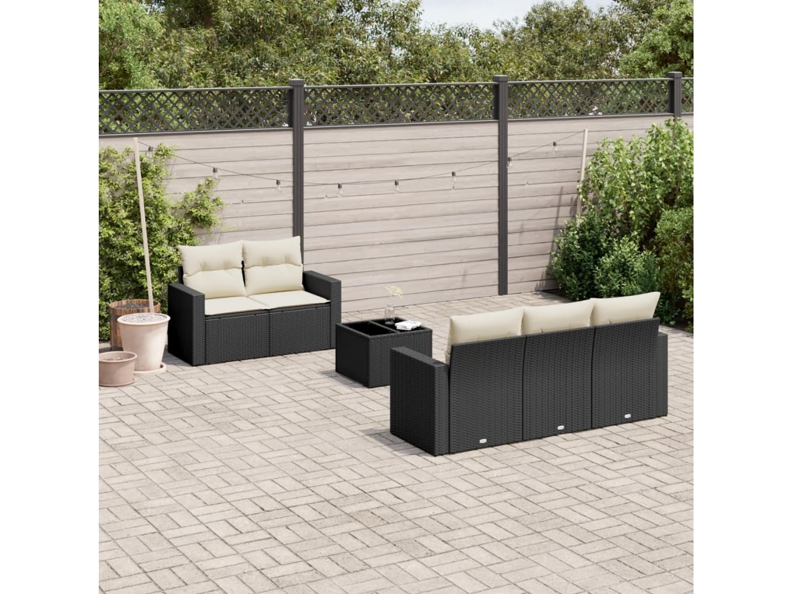 Conjunto de sofá de jardín de 6 piezas con cojines de ratán sintético negro Dkd Home Decor