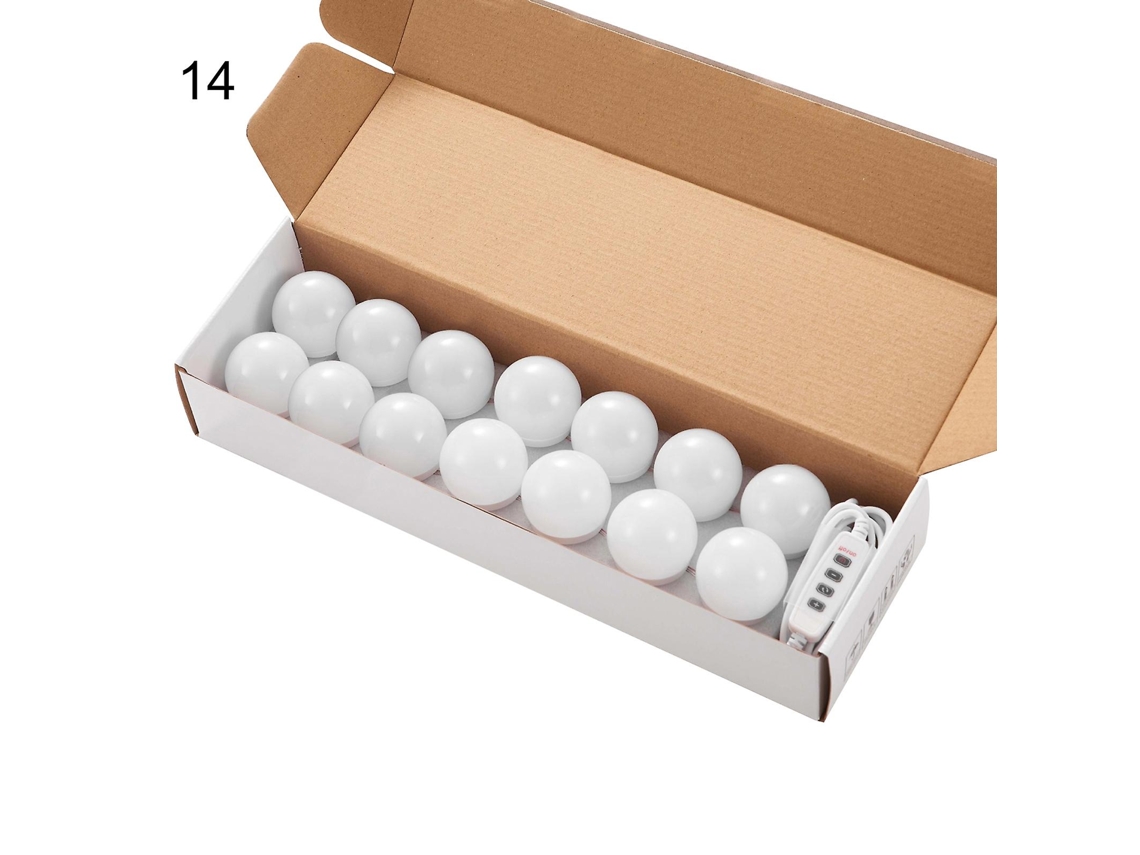 MEOIRUERY Juego de Espejo de Maquillaje con Luz LED Adhesiva, 9 Niveles de Brillo, Luz Uniforme, Ideal para Hogar, Tamaño 14