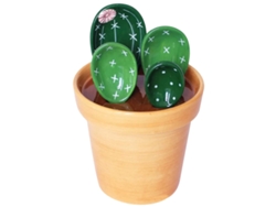 Juego de 2 cucharas soperas de porcelana con base, con un bonito diseño en forma de cactus, ideales para cocinar en casa.