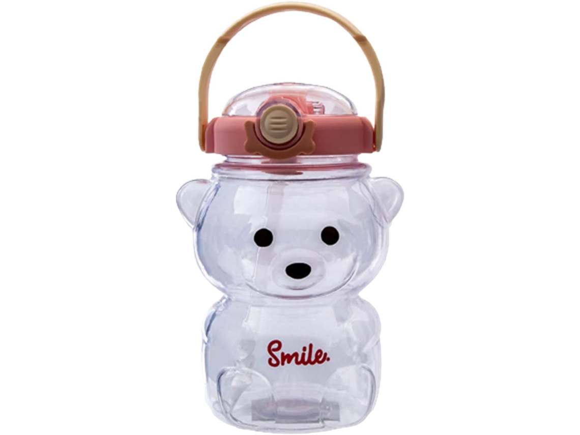 Botella De Agua Con Diseño De Oso Para Niñas, Vaso De Plástico Con Pajita Y Cuerda Escolar.