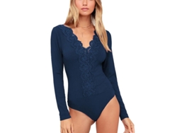 2026-bodysuit Mujer De Cuello V Con Encaje Manga Larga Color Sólido Estilo Elegante Para Fiesta