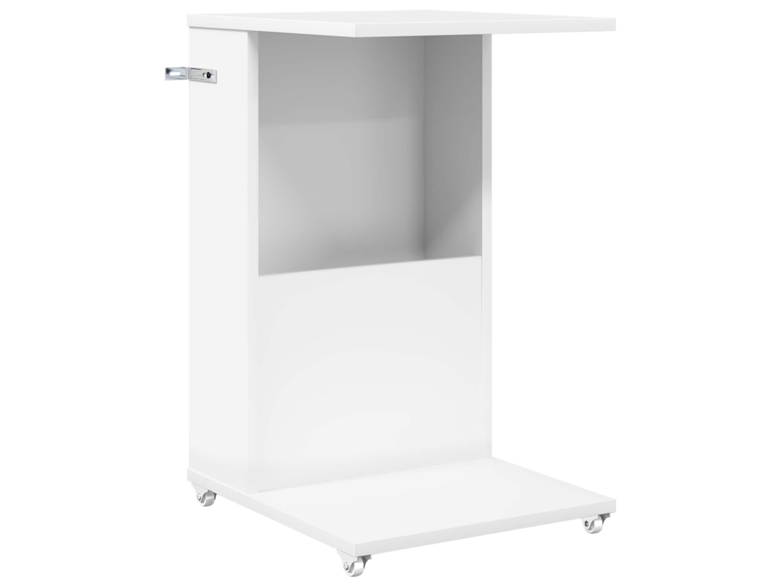 Mesa de comedor | Mesa auxiliar con ruedas, blanca, 40 x 35 x 60 cm, madera tratada.
