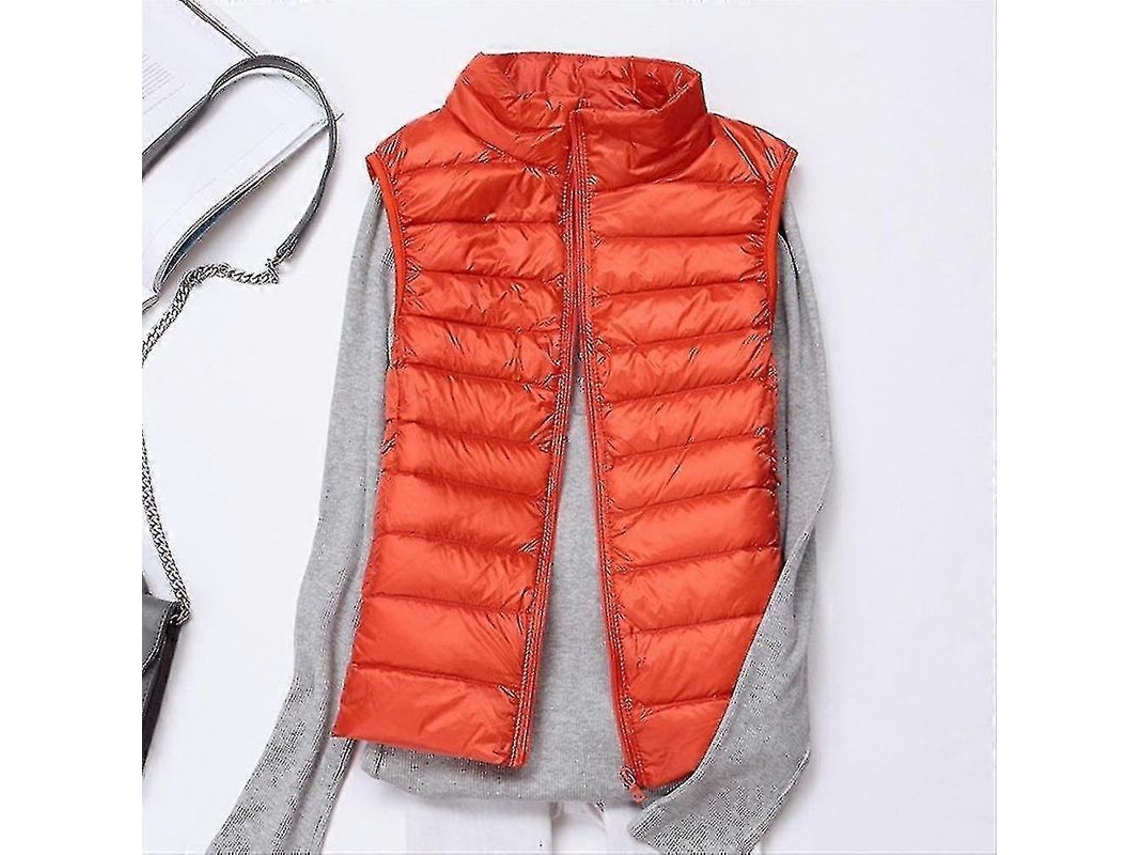 Chaleco Acolchado Ligero Para Mujer Invierno Sin Mangas Cremallera Completa Naranja S Naranja