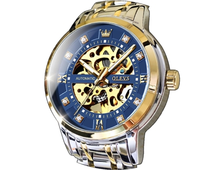 VEANXIN Reloj luminoso impermeable de acero inoxidable mecánico automático hueco para hombre(Oro y plata)