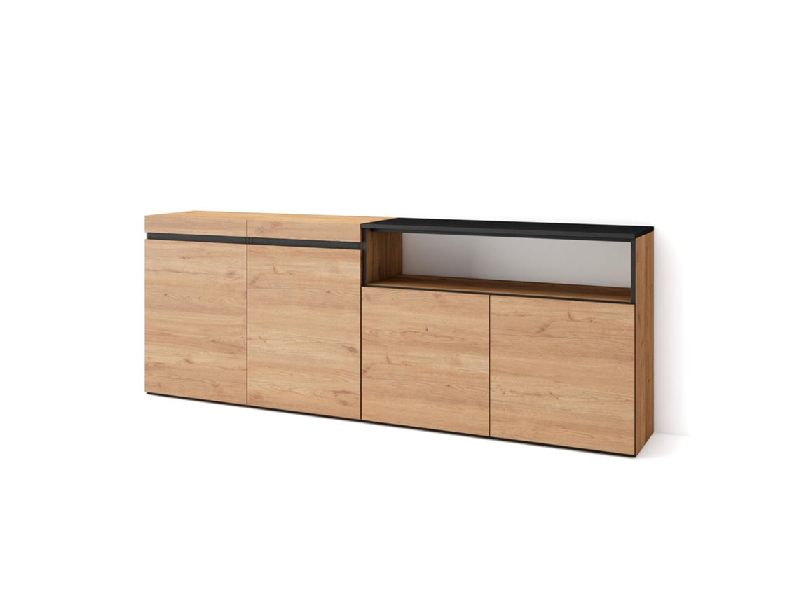 Aparadores para salón 200x75x35cm 4 Puertas Armario zapatero Roble y negro