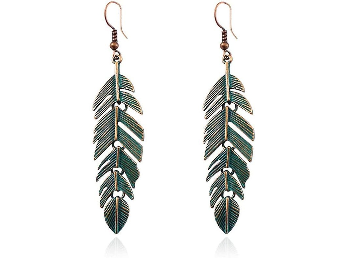 2026-aretes De Hoja Boho Vintage Verdes Bronce Ligeros Y Estilosos Hechos A Mano