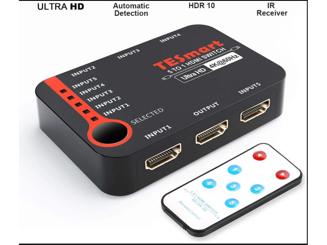 Switch Hdmi Tesmart 5 Entradas 1 Salida 4k 60hz Hdr Dolby Vision Hdcp 2.2 Conmutación Automática, Hsw0501a1u