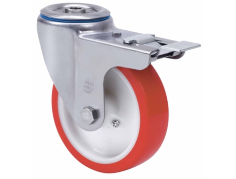 Rueda giratora aguj.m10 fr.inox.20zvlifd80-po nylon blanco-poliur.rojo liso ALEX