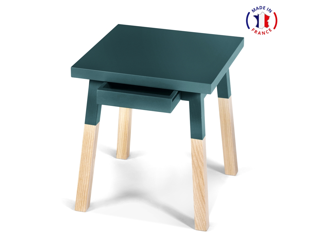 Conjunto de 2 Mesitas de Noche Cuadradas MON PETIT MEUBLE FRANÇAIS con Tablero Pintado y 1 Cajón (Azul Gris Lehon - Madera - 40 x 45 x 40 cm)