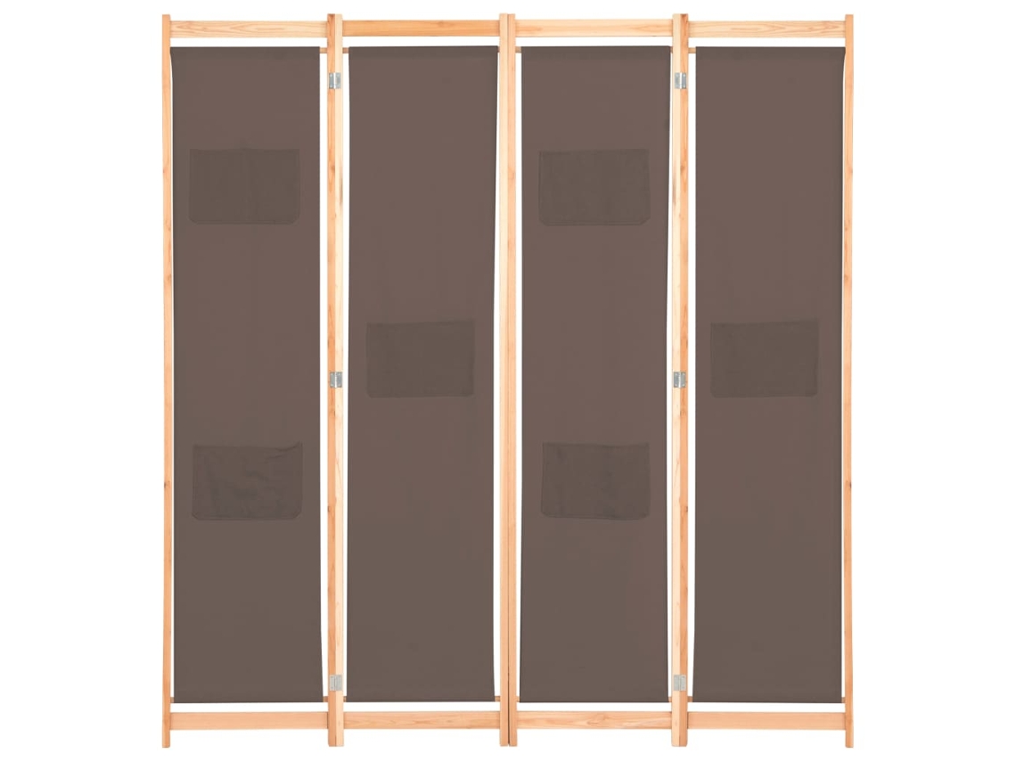 Separador de ambientes con 4 paneles, 160x170x4 cm, tela marrón.