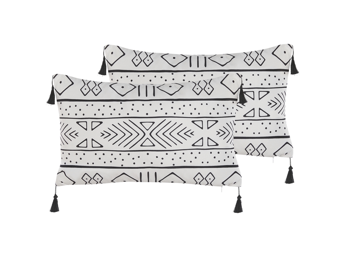 Juego de cojines decorativos BELIANI Schefflera de Terciopelo Blanco 30x50x7