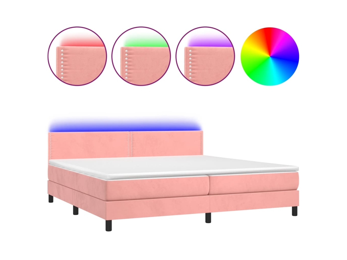 Maison Exclusive - Cama Box Spring Colchón Y Led Terciopelo Rosa 200x200 Cm