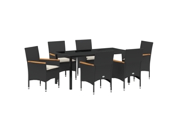 Conjunto de comedor de jardín Vidaxl de 7 piezas con cojines de ratán sintético negro