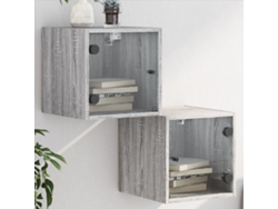 Cabecero Mesitas Noche Puertas Uds Madera Vidrio Gris (35x37x35cm)
