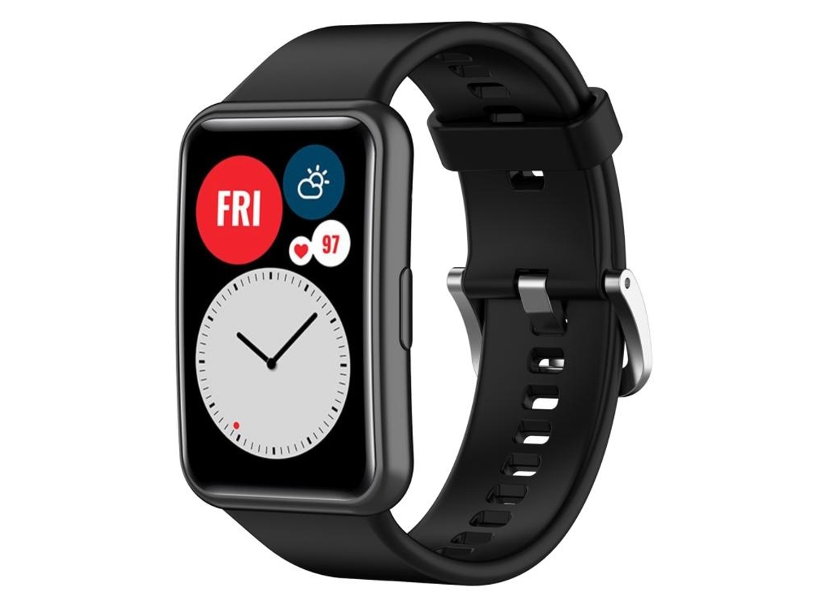 Bracelete Para Huawei Watch Fit New - Silicone - Fivela De Aço Prateada Preta
