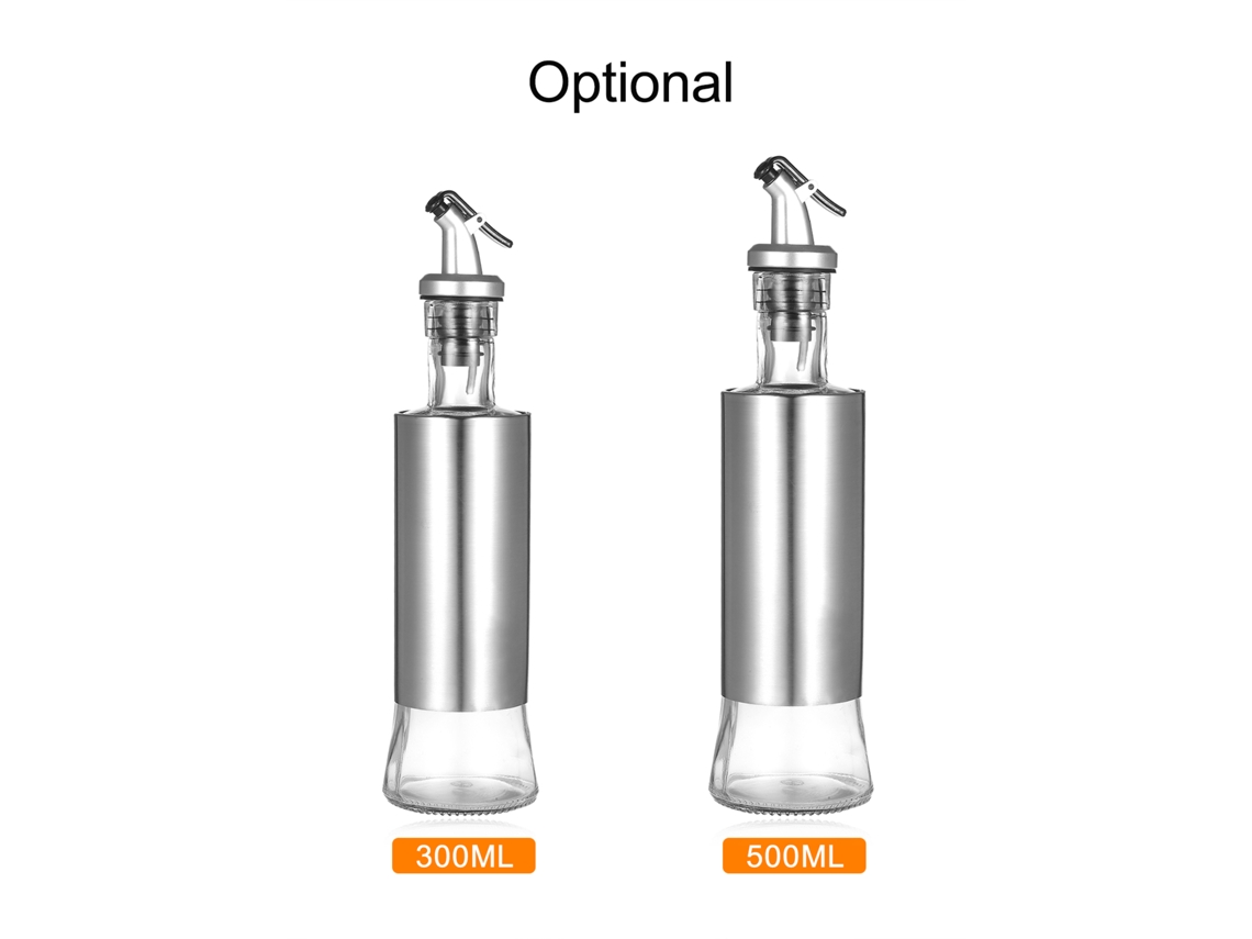 Dispensador De Aceite De Oliva De Vidrio Y Acero Inoxidable Con Boquilla Antigoteo, 300 Ml, Para Cocina.