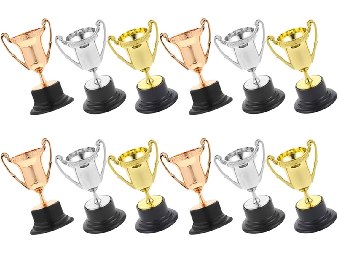 Conjunto De 15 Mini Troféus Para Meninos E Meninas, Em Plástico Leve, Nas Cores Dourado, Prateado E Cobre,