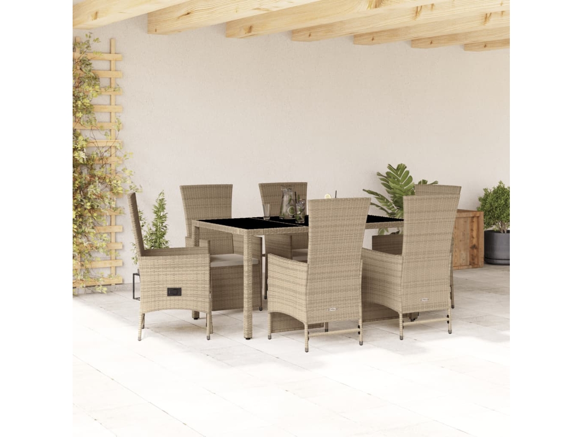 Juego de comedor de jardín de 7 piezas con cojines de mimbre beige de DKD Home Decor