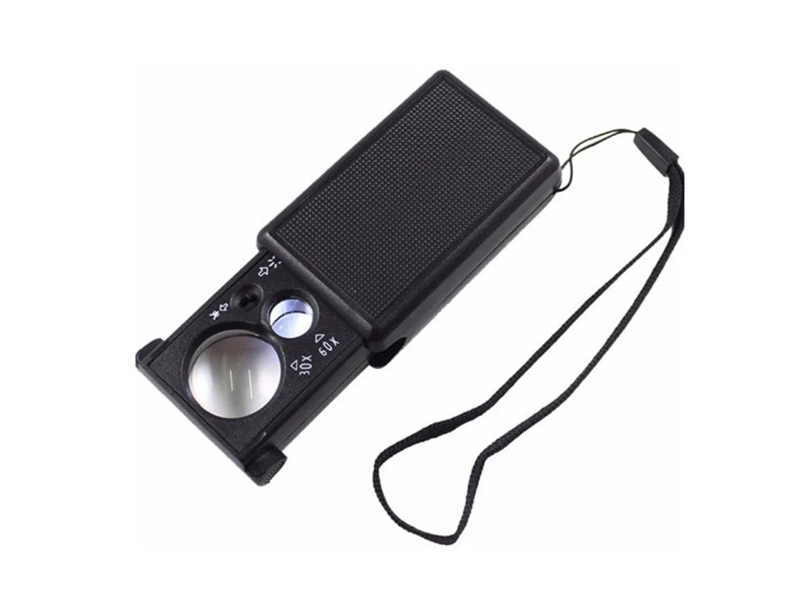 Lupa de joyería con luz LED, lente acrílica, 30x/60x, portátil