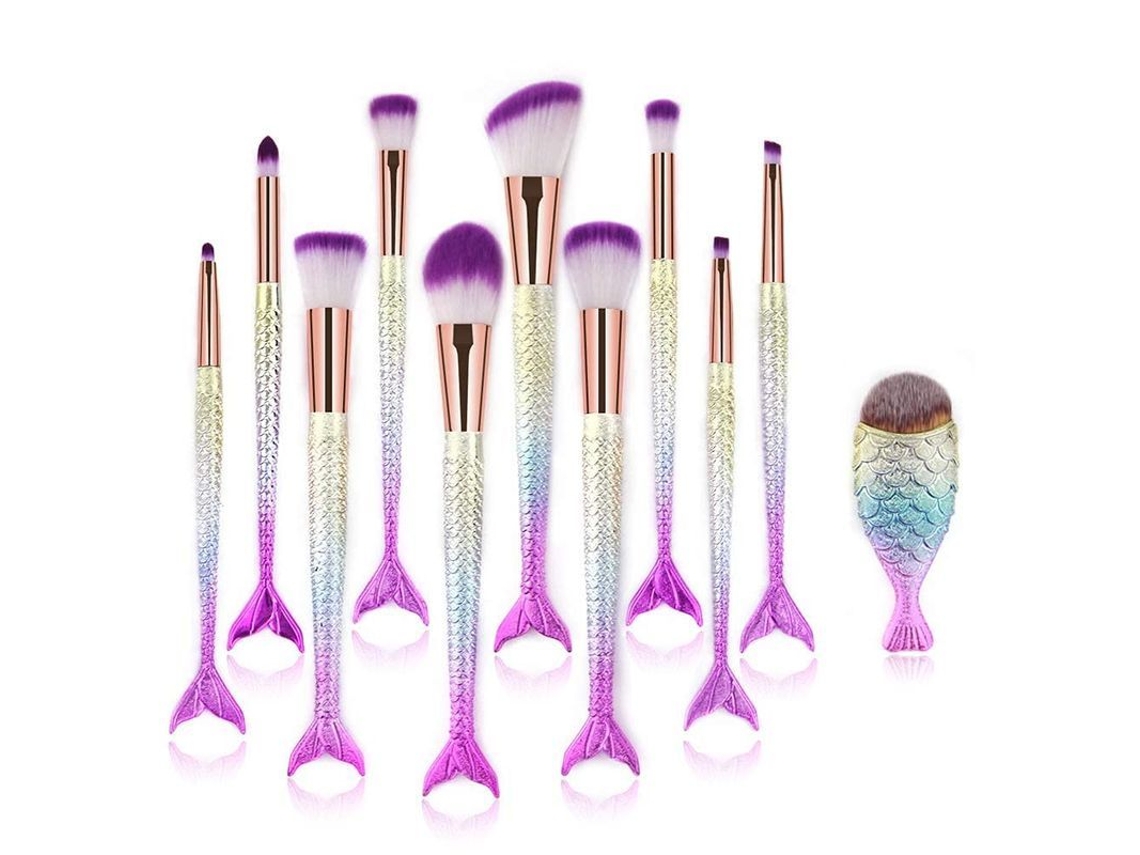 Set De 11 Brochas De Maquillaje, Brochas De Sirena Para Rubor, Iluminador Y Corrector, Colección Cute