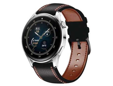 Correa de reloj inteligente para Huawei Watch GT 3 46 mm Línea de costura Correa de reloj de cuero genuino (negro)