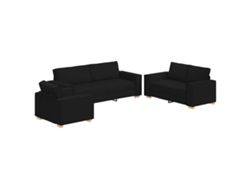 Sofá 3 Pcs Negro 220 X 80 X 84 Cm Tejido Mezcla De Lino