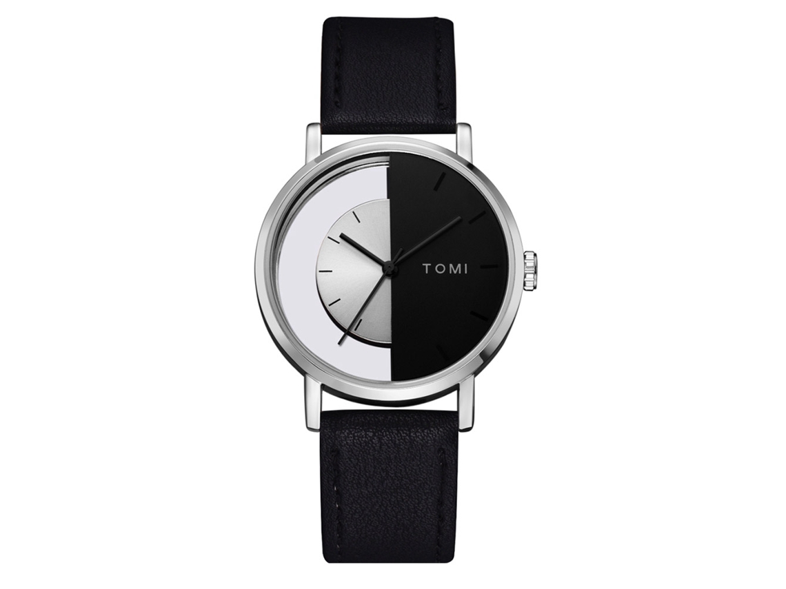 Reloj De Negocios Fashion Tomi Analógico Correa Pu Cuarzo Para Hombres Plata Negro