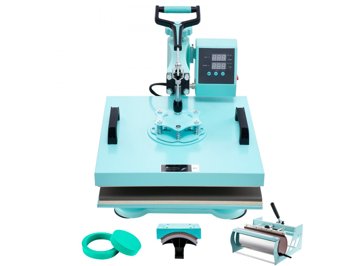 Prensa térmica 5 en 1 verde con accesorios, máquina de sublimación multifunción con brazo giratorio y transferencia térmica digital Tekmaquinas