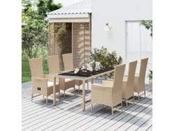 Juego de comedor de jardín de 7 piezas con cojines, mimbre sintético beige, DKD Home Decor