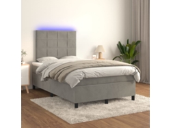 Cama Box Spring Colchón Y Led Terciopelo Gris Claro 120x200 Cm